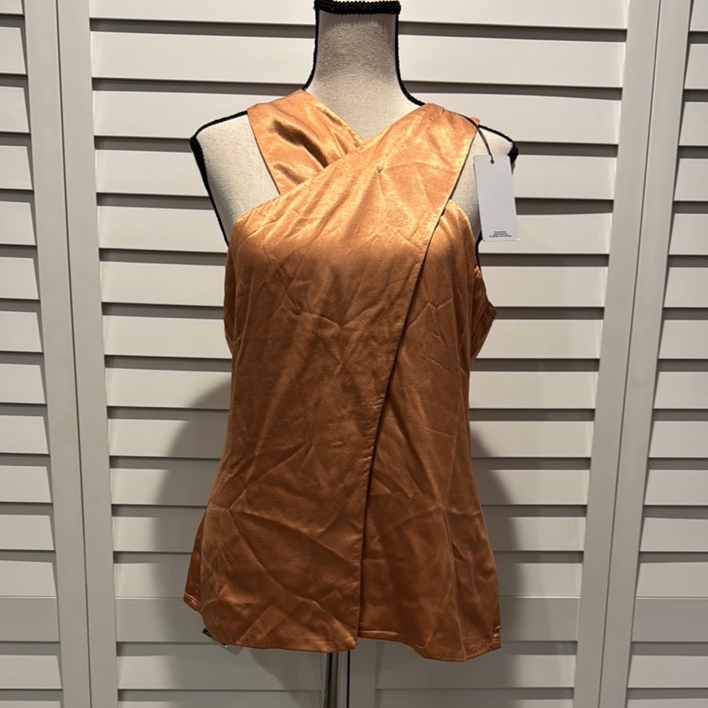 Lanston NWT Asymmetrical cross overlapping Orange Top Blouse